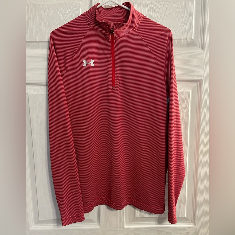 Under Armor Red Stripe 1/4 Zip Shirt Men’s Size Small